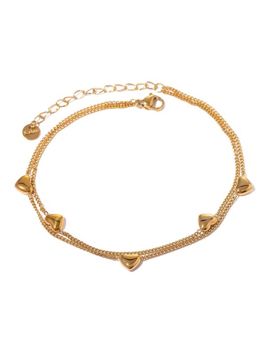 SahrzJewellery Jewelry - 18K Gold Plated Double Layer Heart Charm Anklet